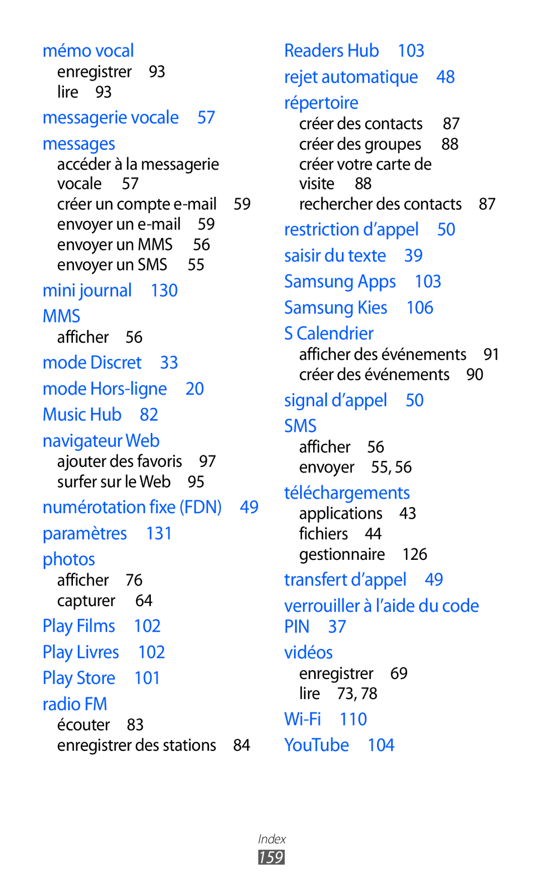 Samsung GT-I9100LKNXEF manual Enregistrer 93 lire , Créer un compte e-mail , Écouter Enregistrer des stations , 159 